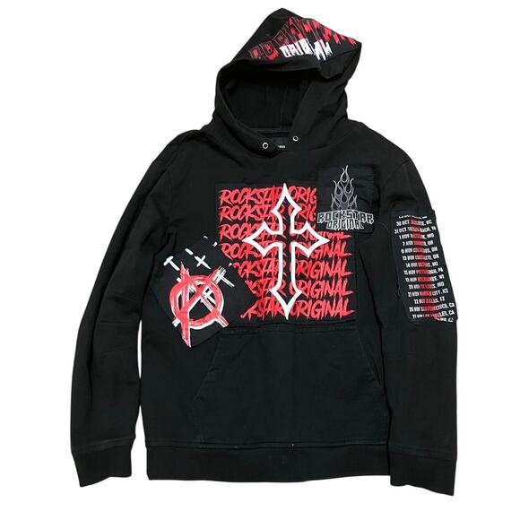 Rockstar Original Tour Mens Large Streetwear Black Red Pullover Hoodie Hip Hop - Picture 2 of 6